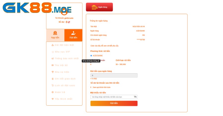 Hướng dẫn chi tiết các bước rút vốn về ngân hàng tại Gk88